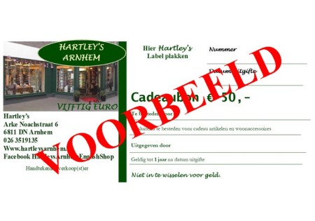 Cadeaubon Hartleys Arnhem € 50