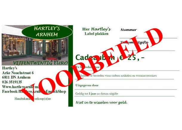 Cadeaubon Hartleys Arnhem € 25