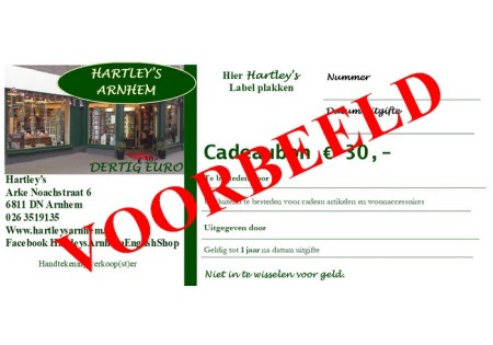 Cadeaubon Hartleys Arnhem € 30