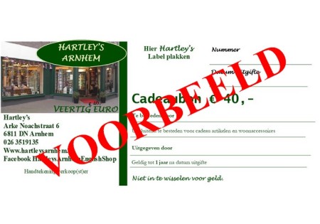 Cadeaubon Hartleys Arnhem € 40
