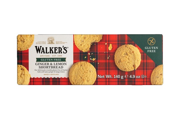 Walkers Gluten Free Ginger and Lemon Shortbread 4.9 oz. 140g